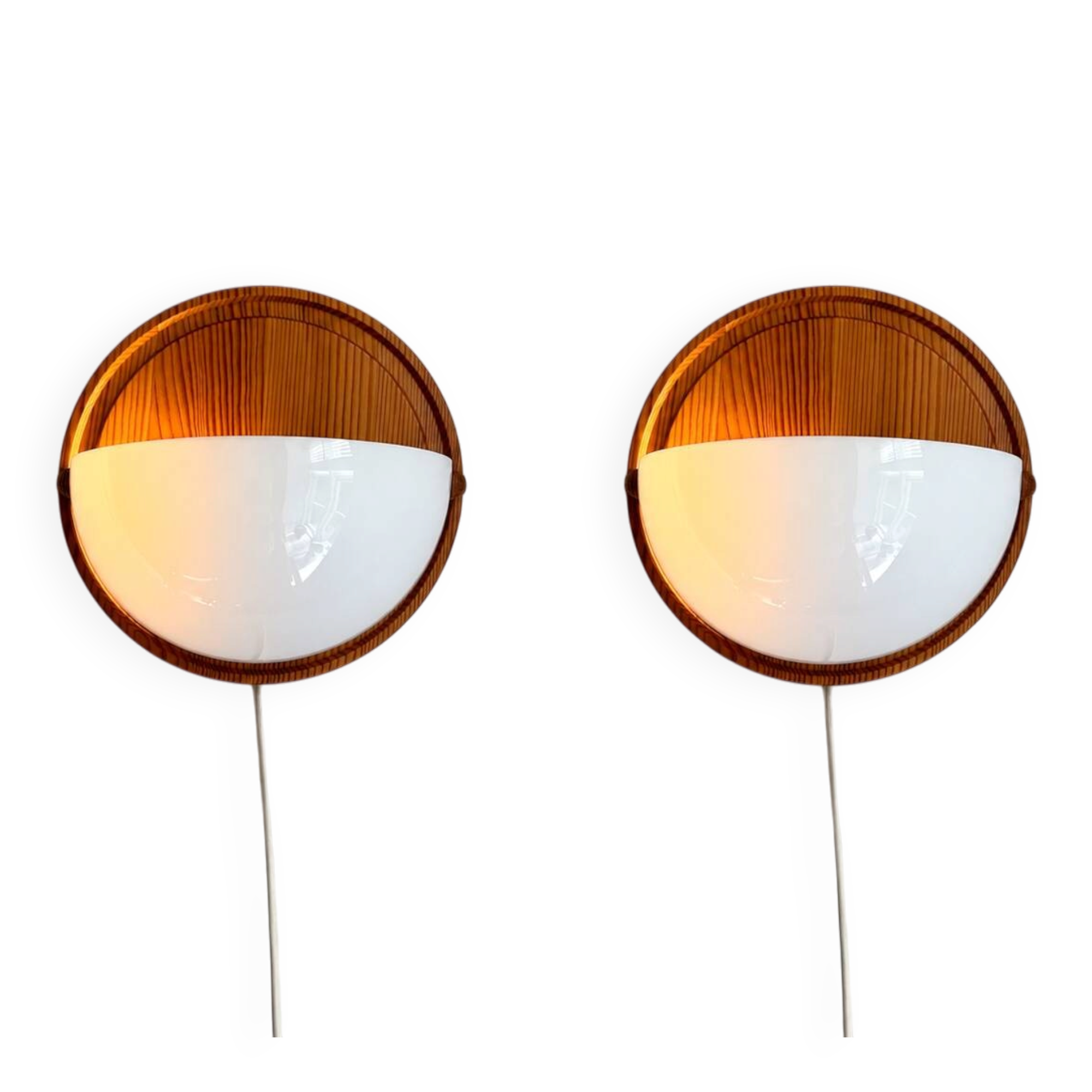 Wall lamps /wall sconce, pine wood / acryl marksljöd, sweden 1970s, pair