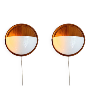 Wall lamps /wall sconce, pine wood / acryl marksljöd, sweden 1970s, pair