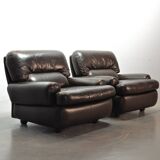Comfortable Durlet Lounge Chairs in Chocolate Brown Leather, Set of Two 70s