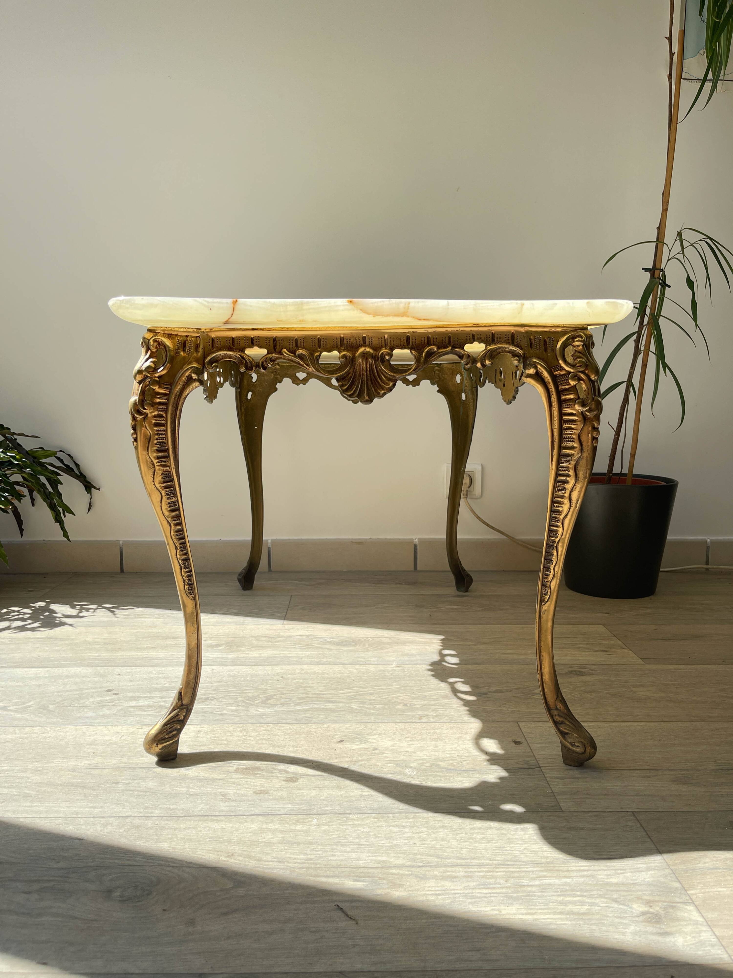 Table basse en marbre et bronze vintage