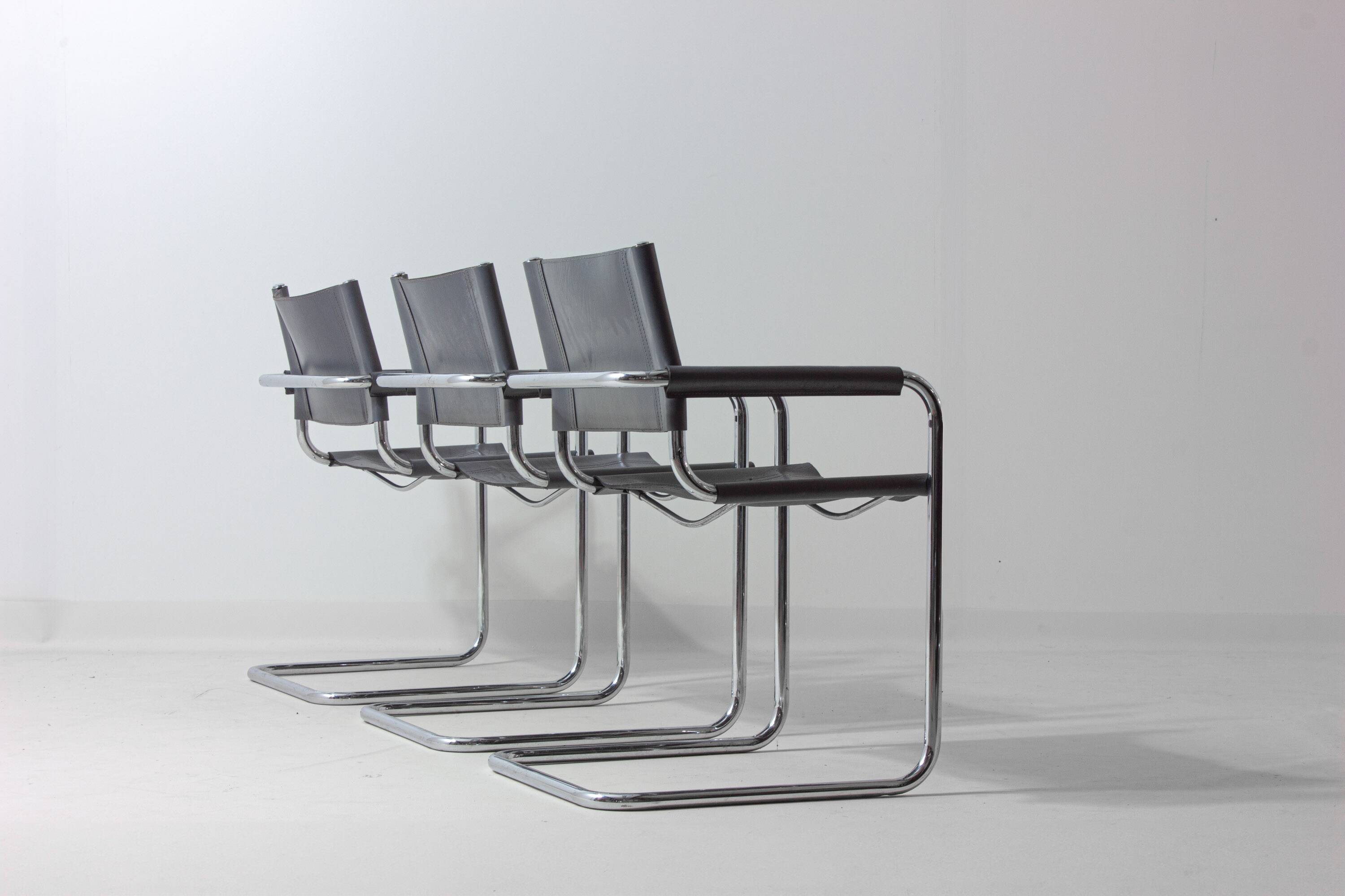 Set of Bauhaus "MG5" leather chairs by Matteo Grassi, Italy, 1980s