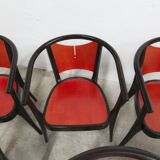 Set of 6 Baumann Diese model armchairs, Pagnon Pelhaître design, Wenge and red color