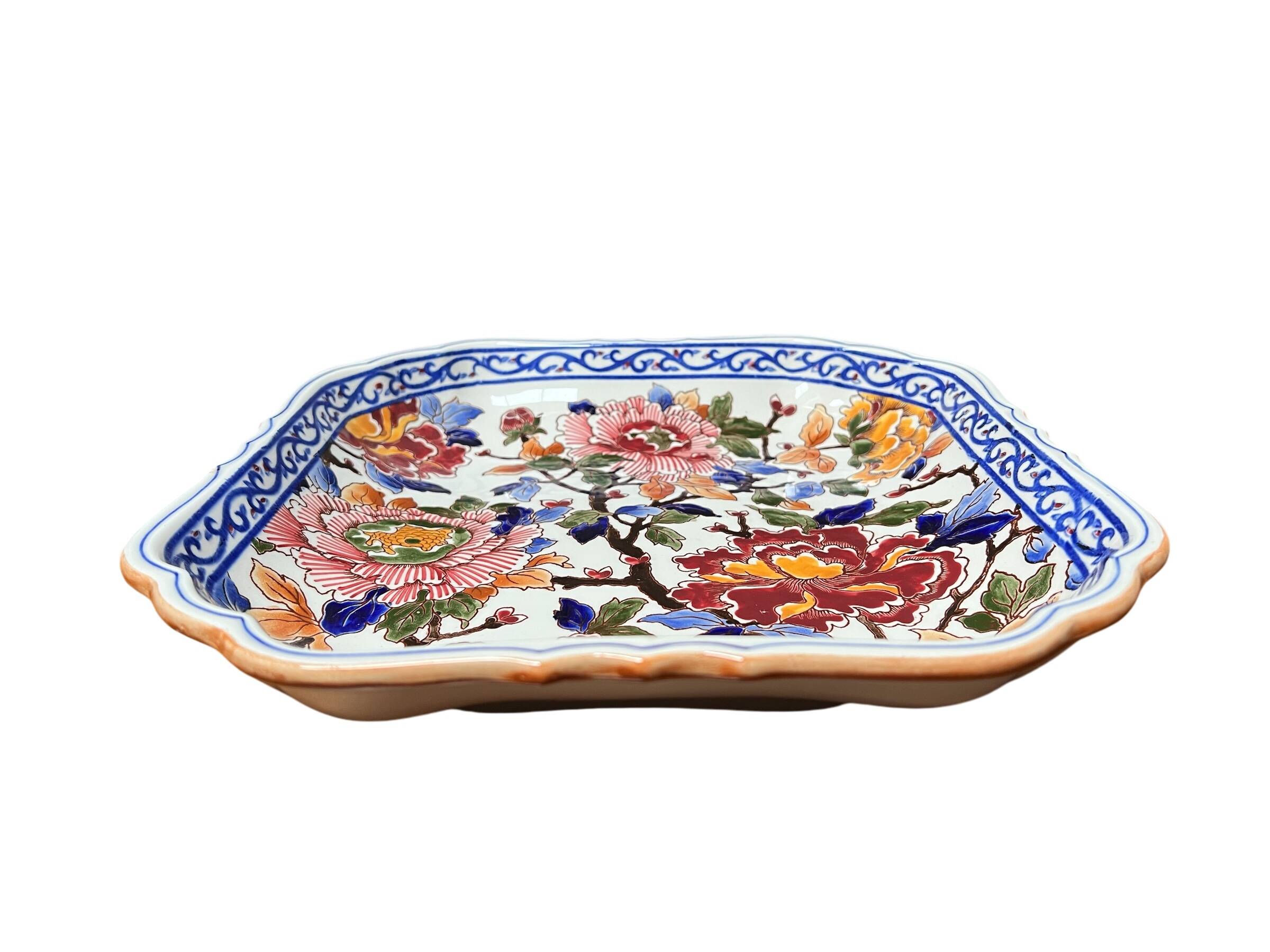 Gien earthenware dish, peony decoration