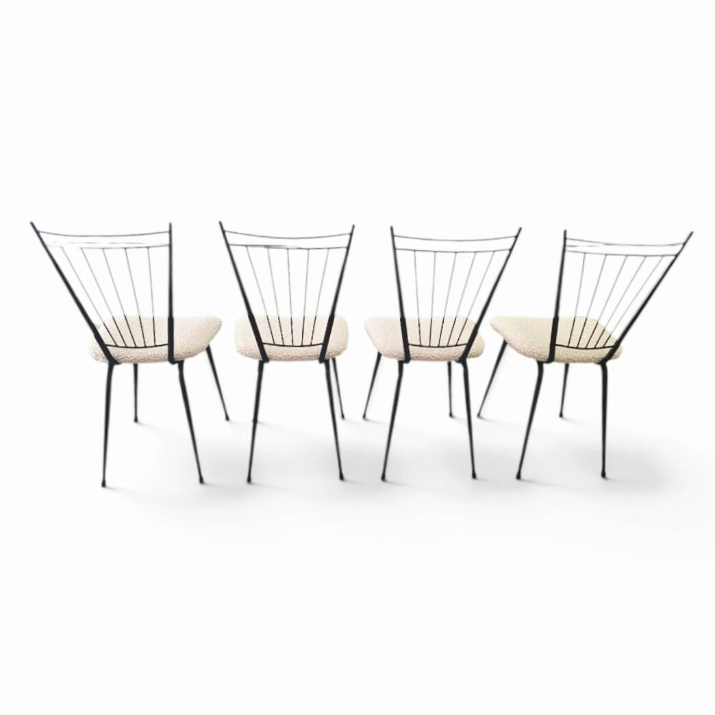 Suite de 4 chaises "Harpe" 1950 – Design Mid-Century & Assises Bouclée