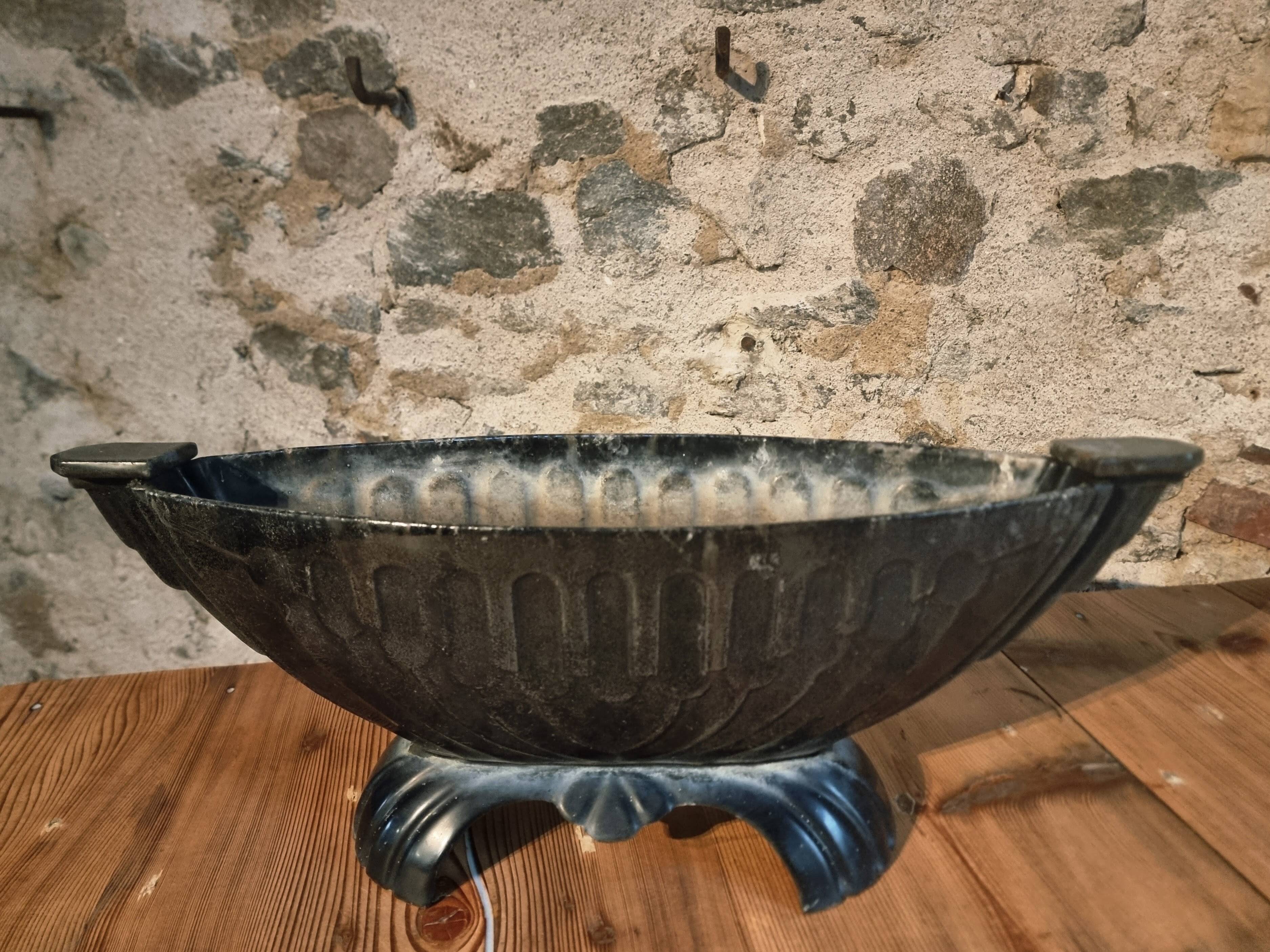 French Art Deco cast iron enamel planter – 1920s–1930s