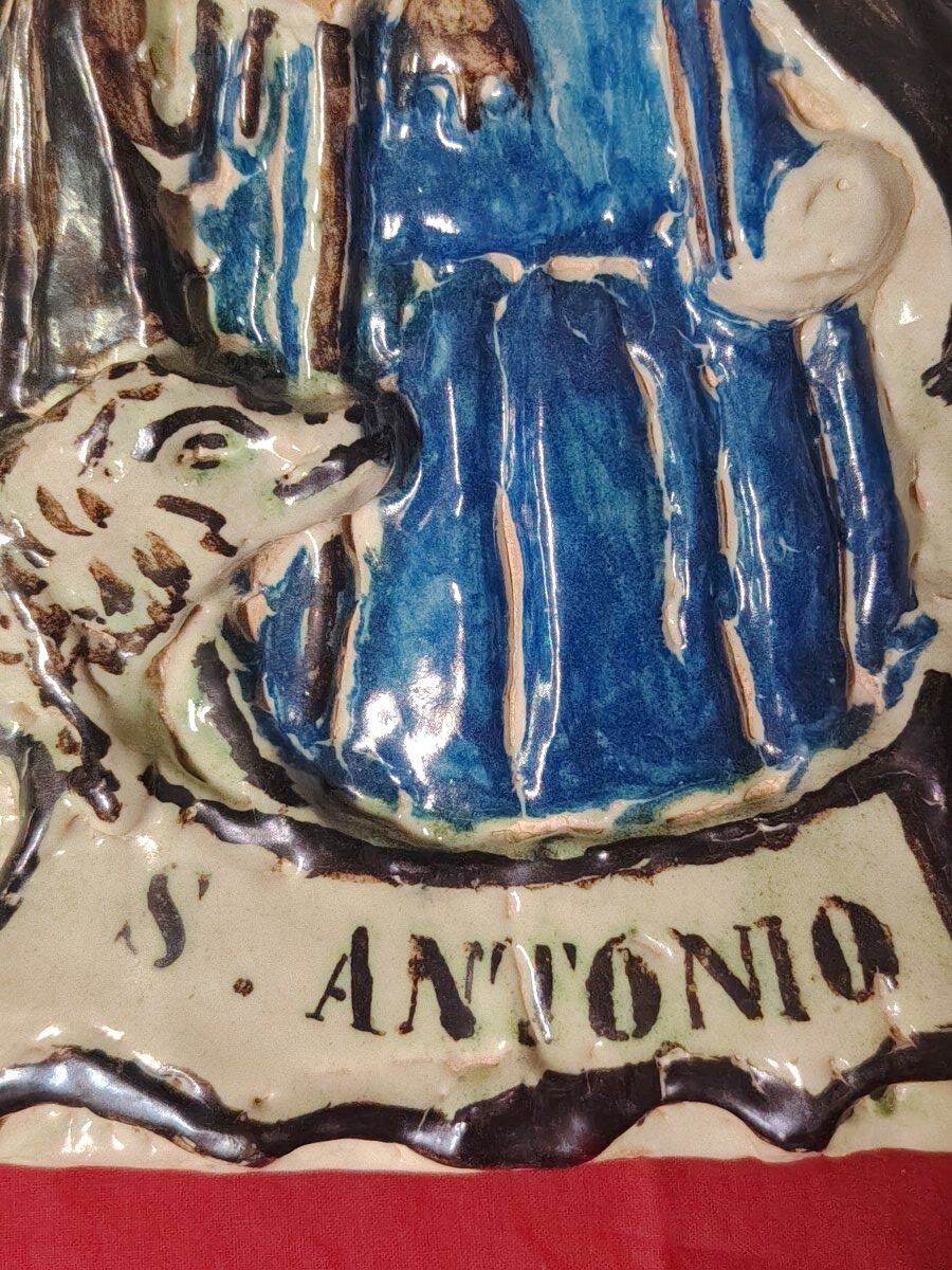 Plaque de dévotion en terre cuite Abbé Saint Antoine, XIX siècle