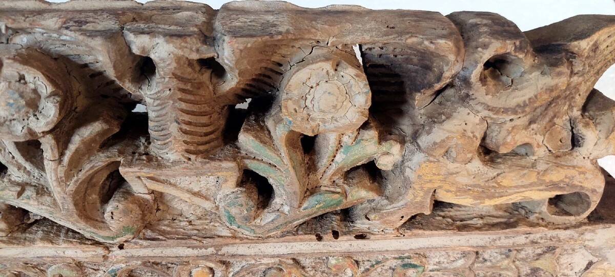 Antique fragment of a 19th century Sicilian carved wooden cart
