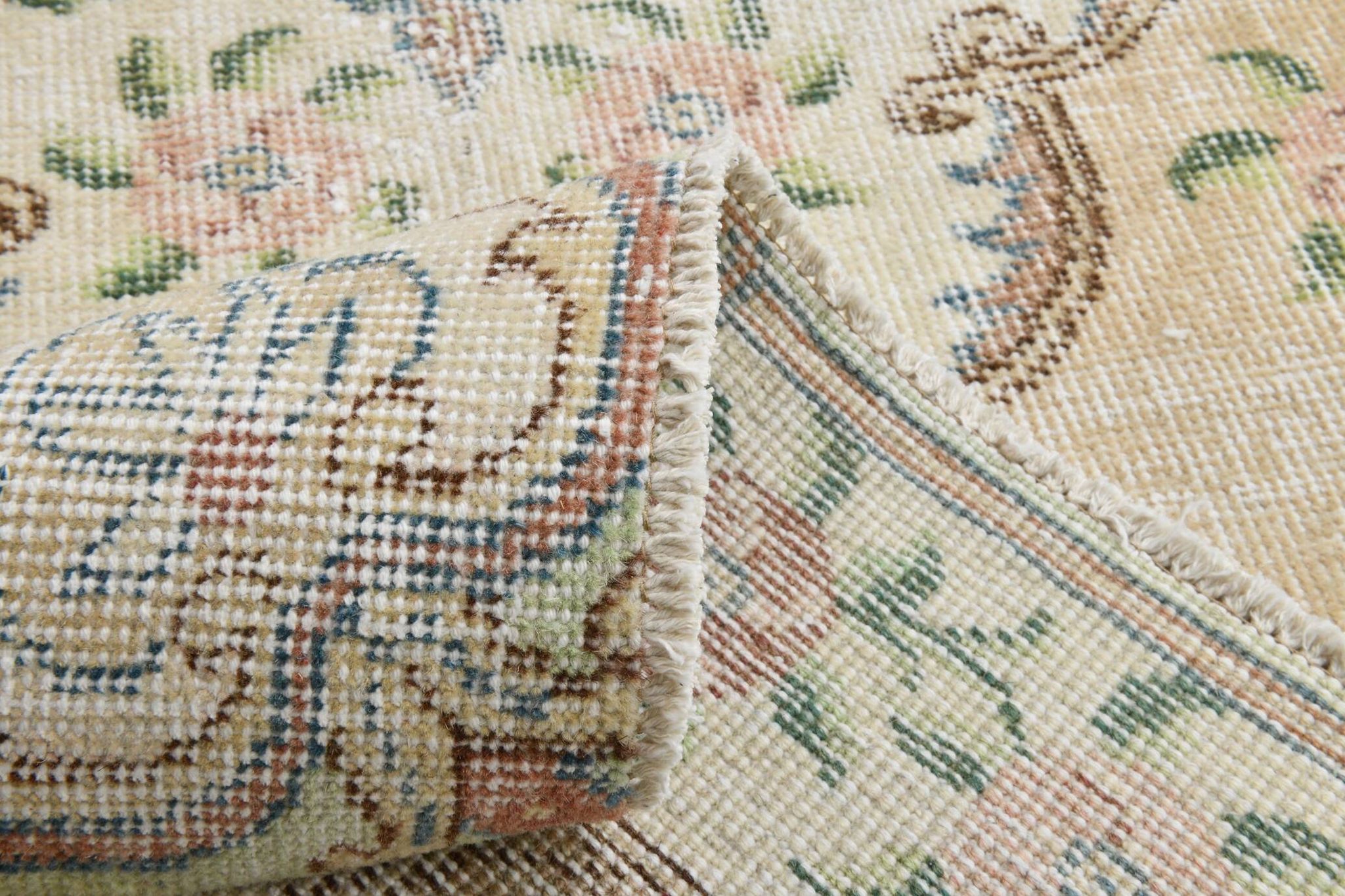 Light Yellow & Brown Turkish Rug, 114x204Cm