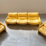 Salon en cuir par Ammainnati et Vitelli pour Brun vintage 1970