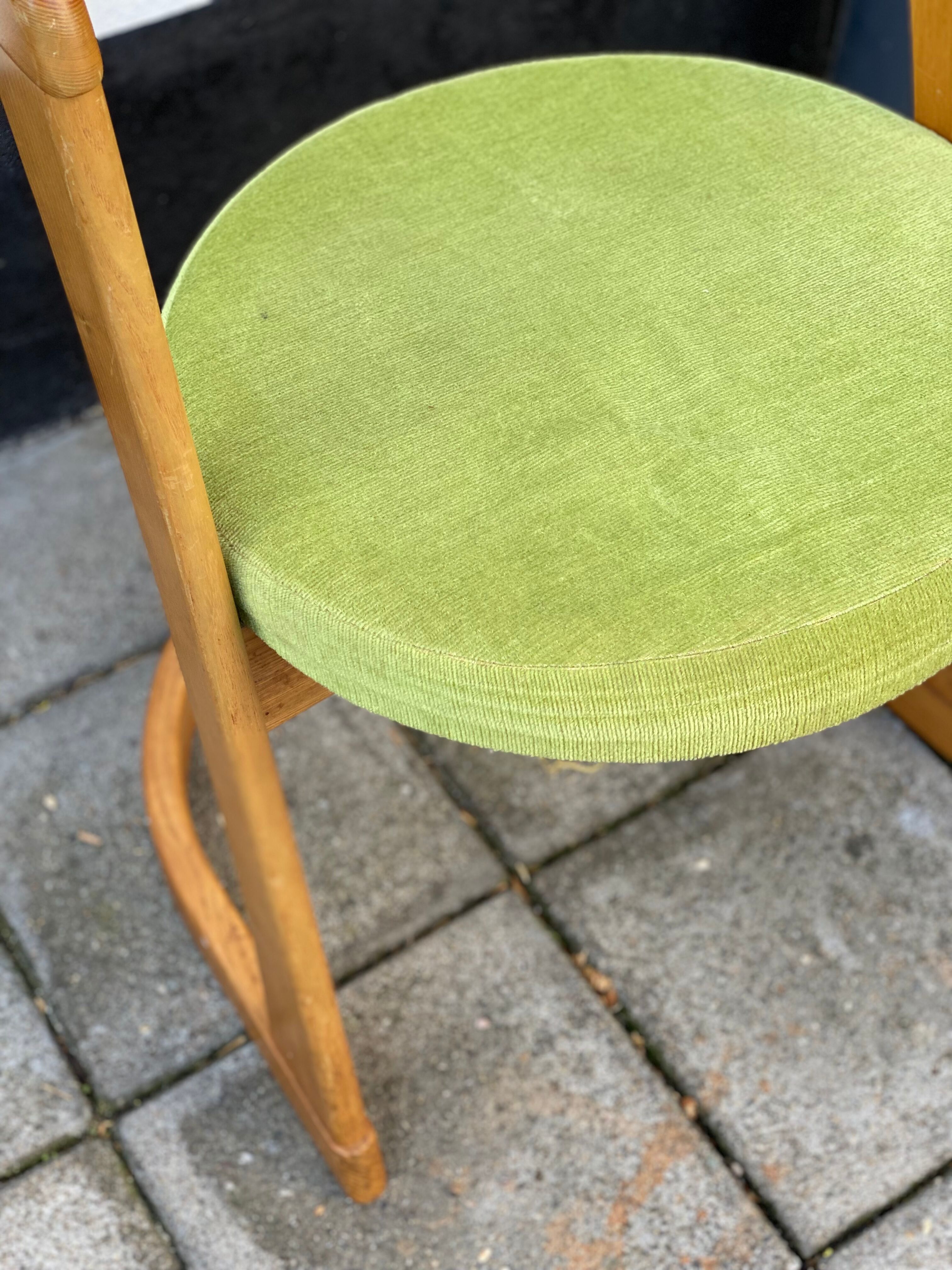 Mid century pine half circle chair