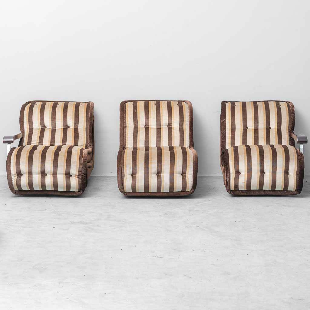 Canapé modulaire vintage Malga avec 3 modules en tissu rayé – années 1970