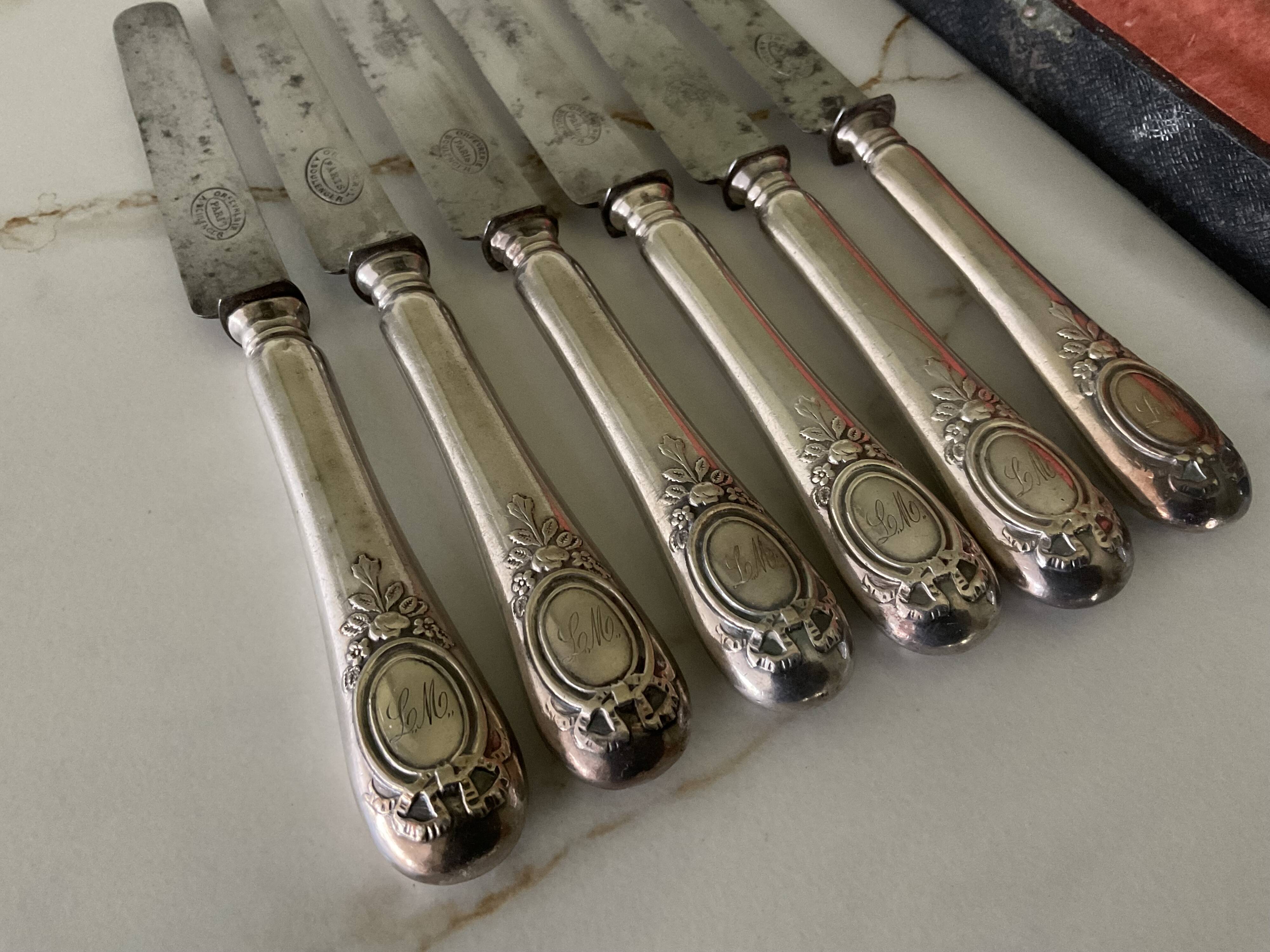 Box of 6 Boulenger knives. Antique. Monogrammed LM.