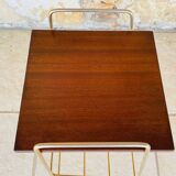 Vintage side table, 2 wooden and brass shelves, circa 1960s