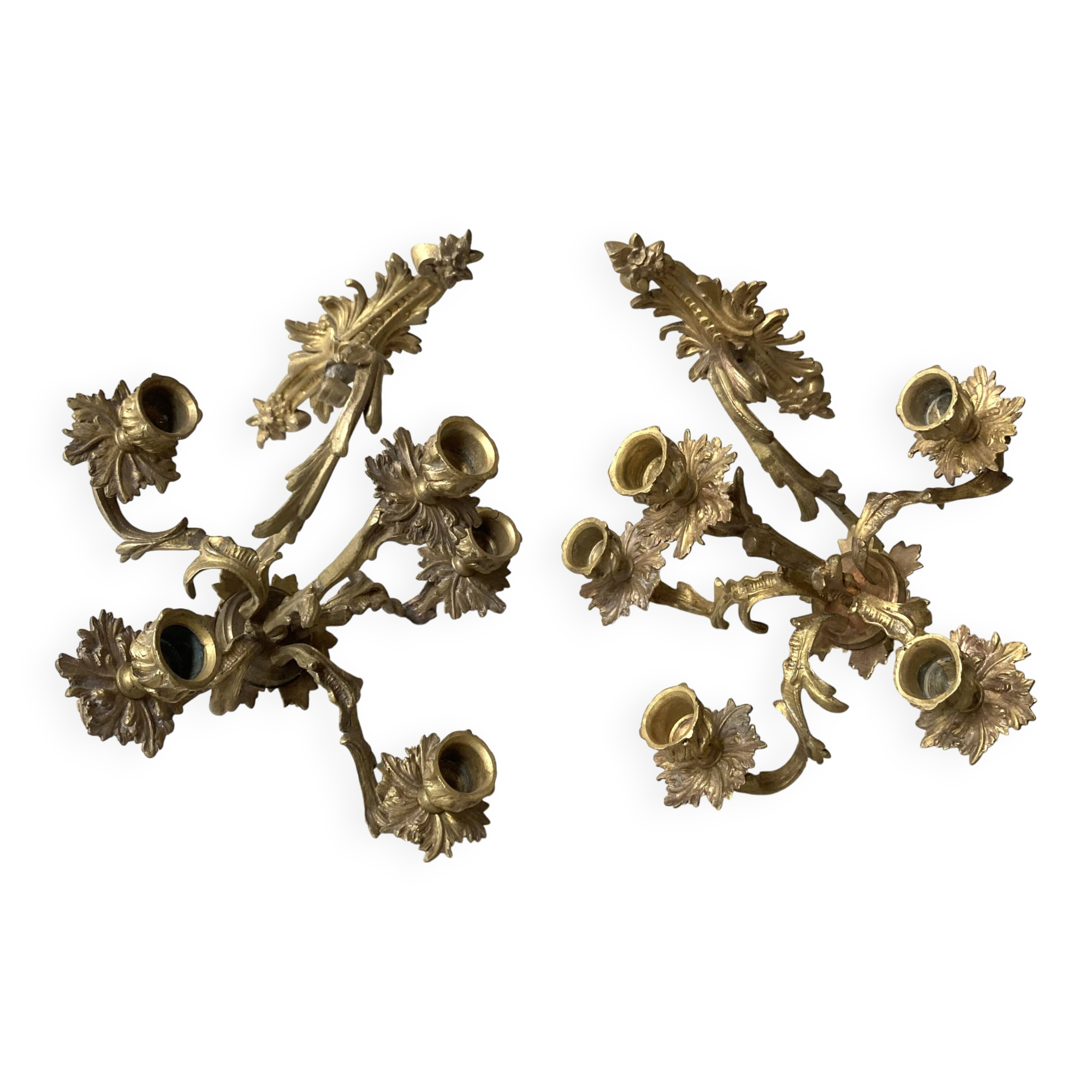 Pair of 5-light gold wall candlesticks