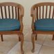 2 Colonial armchairs in natural solid wood with cane seats