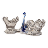 Double salt and pepper shaker, swan dragée, cobalt blue Murano glass.