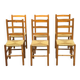 Set of 6 brutalist style chairs in solid pine and woven straw from the 1970s.