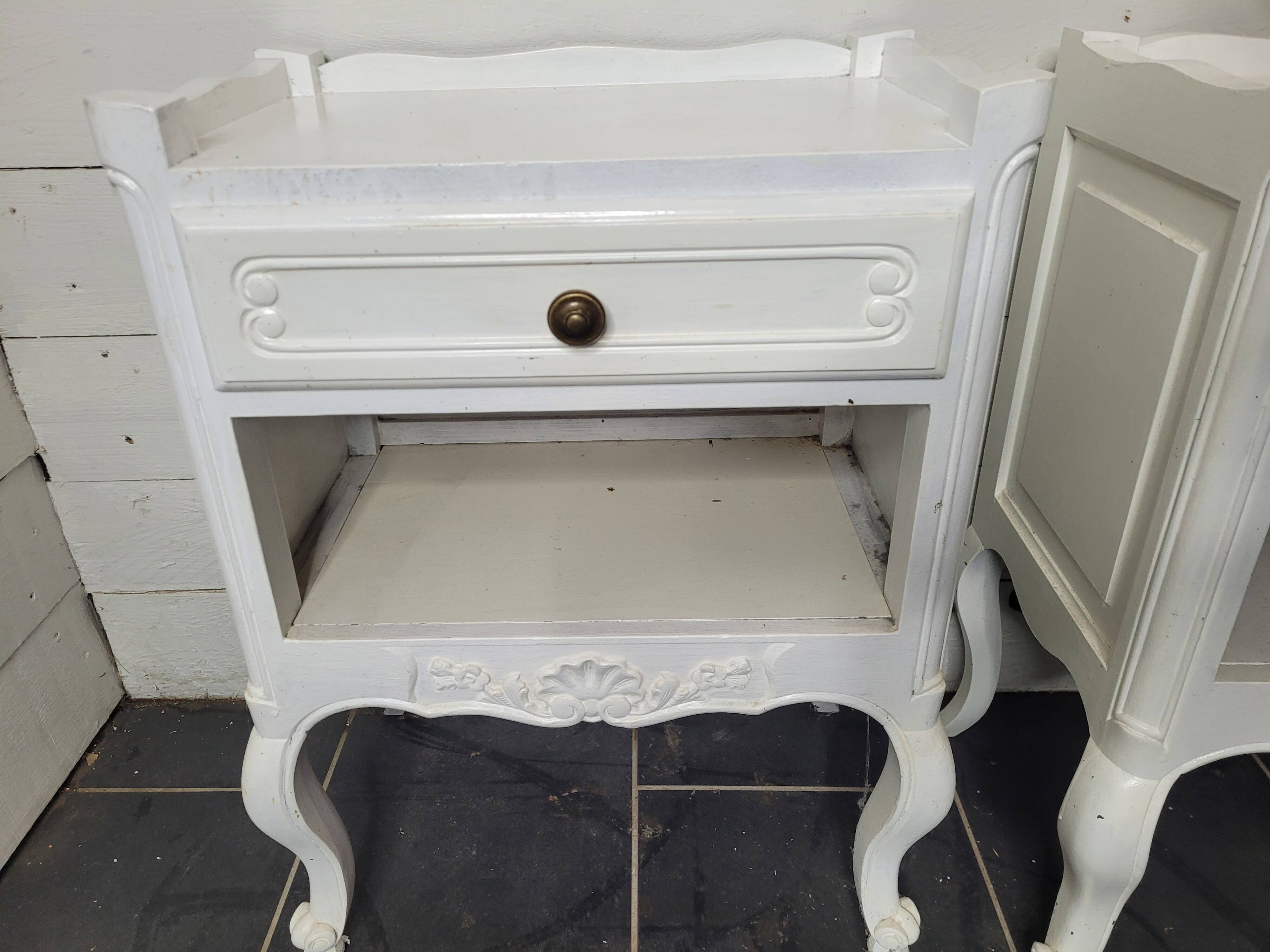 Pair of white patinated Louis XV style bedside tables