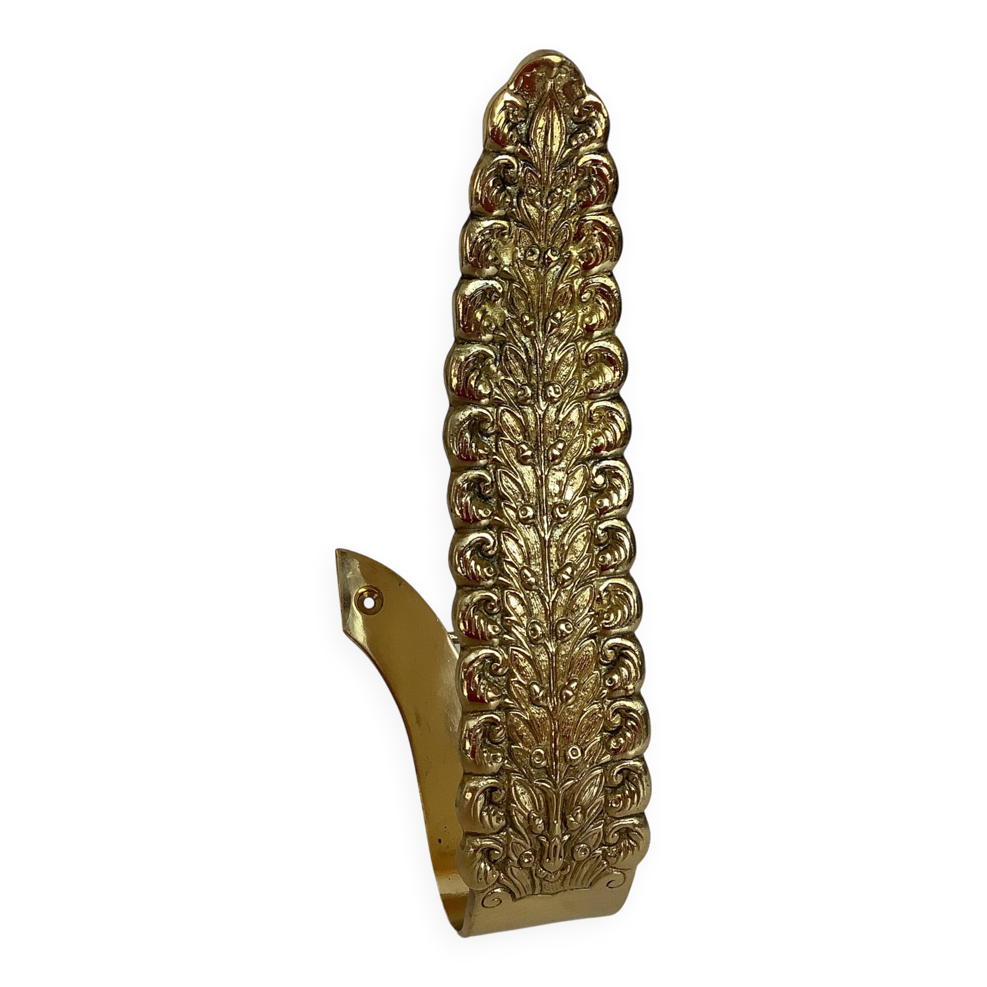 Large worked brass coat hook