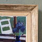 « Window Seat » moderne du milieu du siècle, peinture à l’huile intérieure figurative suédoise, encadrée