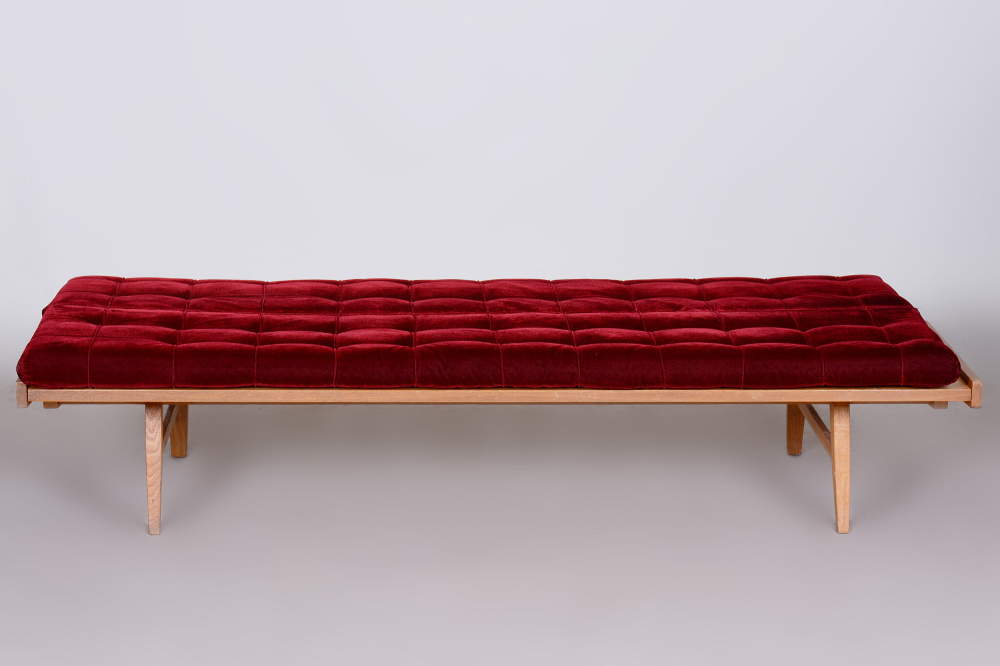 Red Midcentury Modern Oak Sofa, 1950s, Original well preserved upholstery