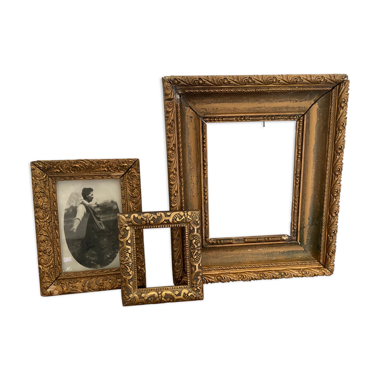 3 old frames with golden moldings
