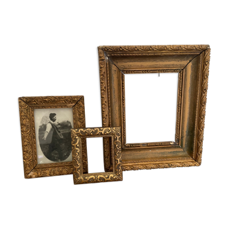 3 old frames with golden moldings