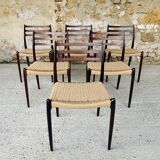 Ensemble de 6 chaises, modèle 78 en palissandre, première édition par Niels Moller, circa 1962-1970