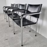 Vintage chrome and leather dining chairs set of 4 - 1980s