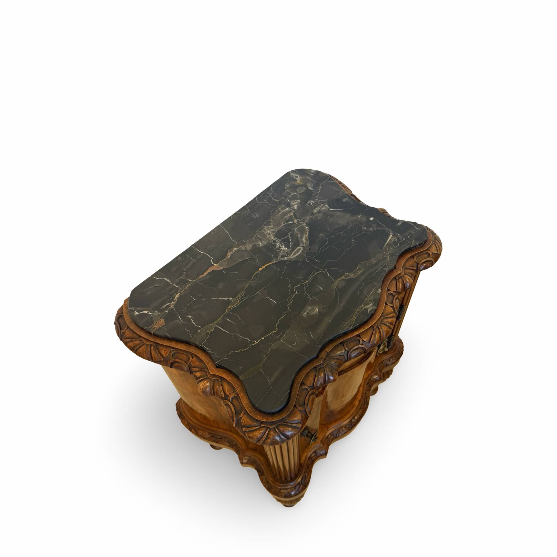 art deco walnut serpentine nightstands, 1920s