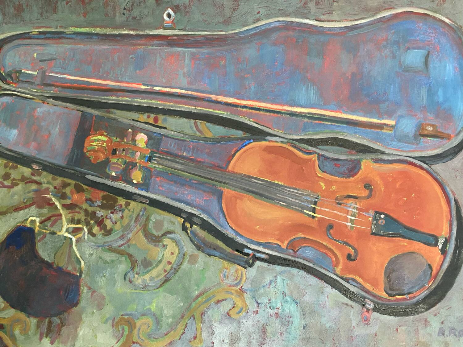 Still life with violin signed