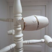 Coat rack parrot solid wood turned white patinated vintage