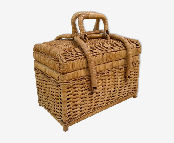 Valisette panier en rotin osier des années 70