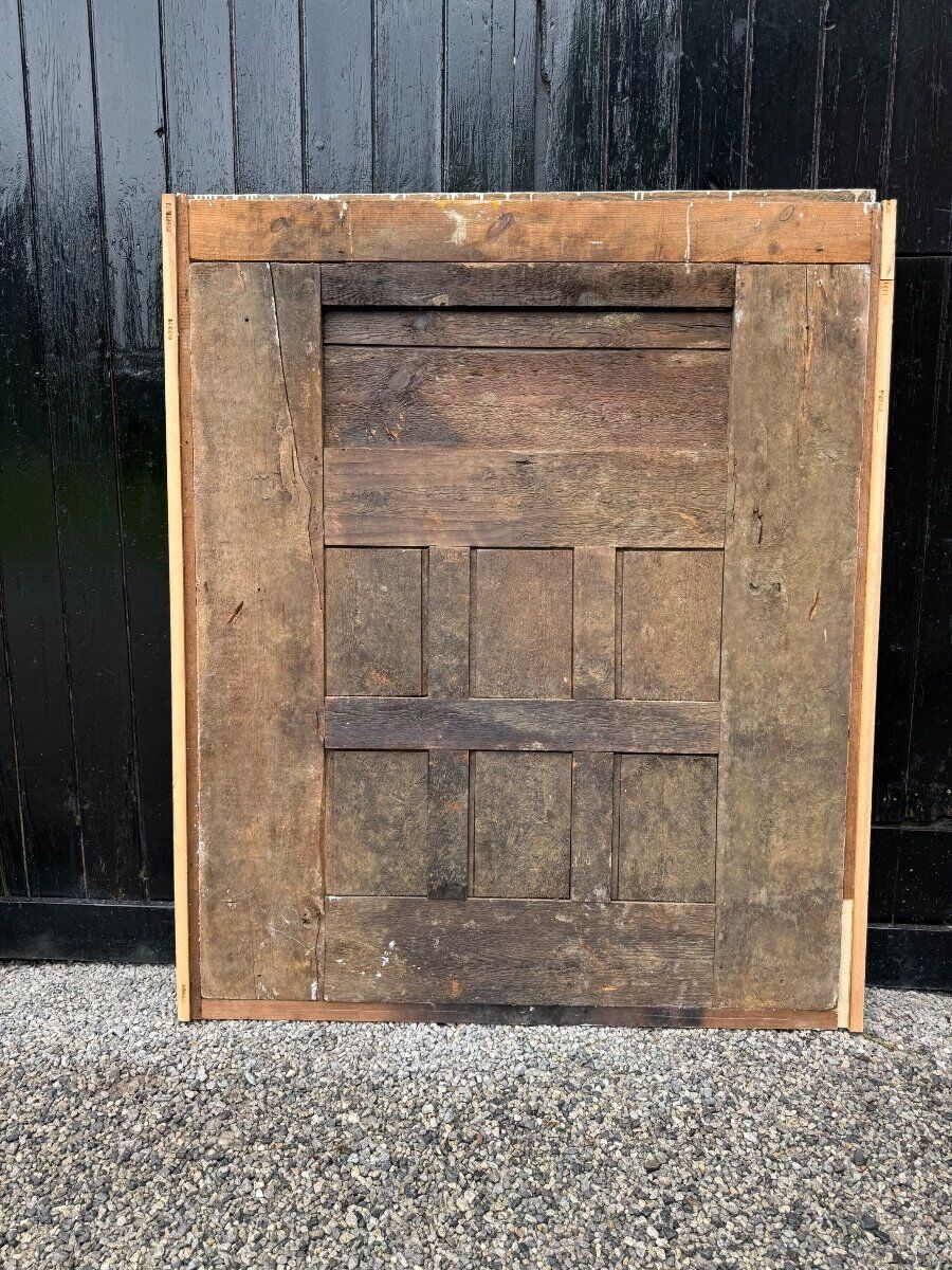 Louis XVI style fireplace mirror, carved wood trumeau with white and grey highlights, 18th century
