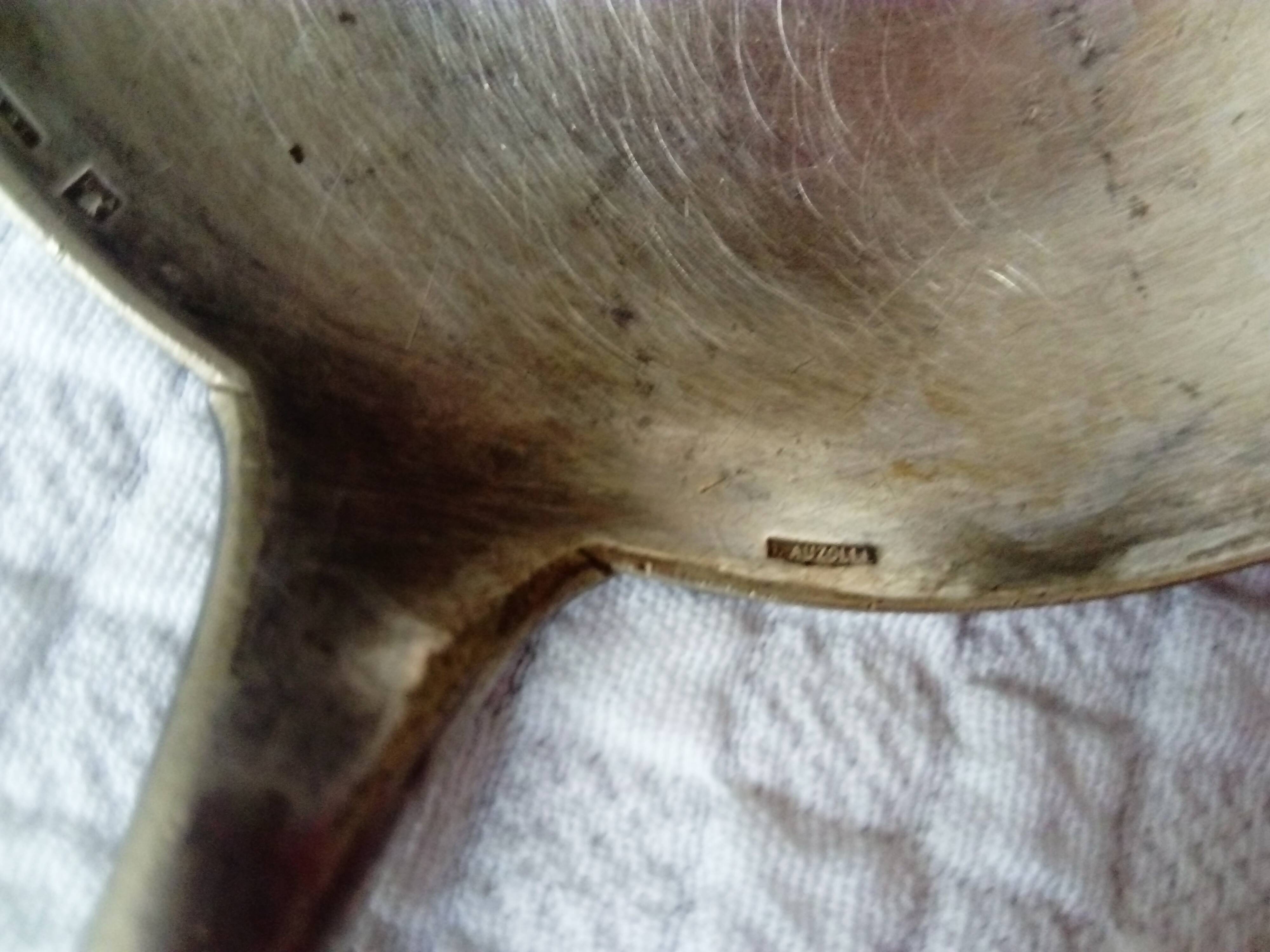 silver-plated metal ladle monogrammed PT orfevrerie L.Auzolle