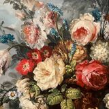 Georges Delcourt. Antique still life signed with flowers. Oil on canvas and panel.