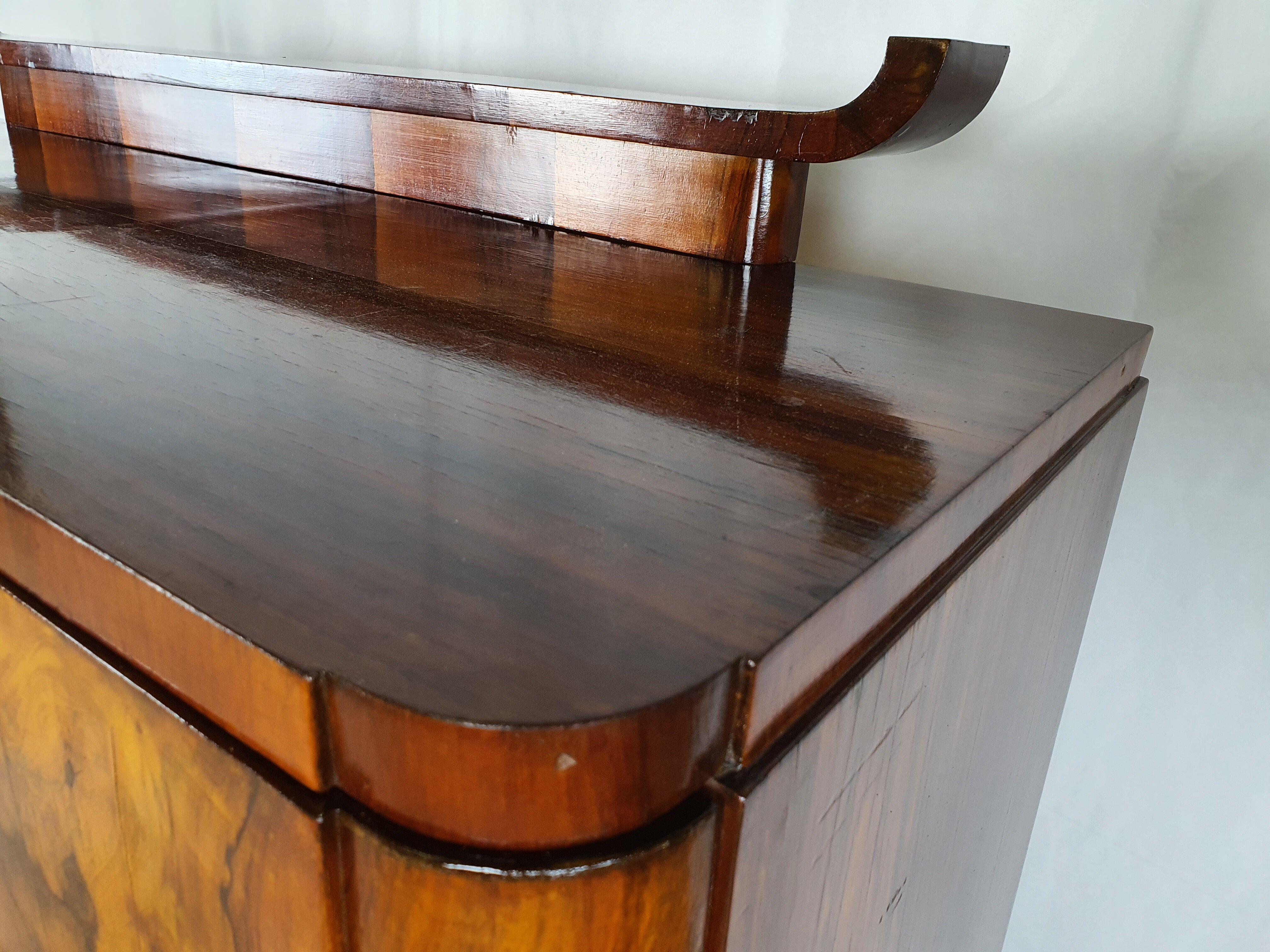 Art deco dining room sideboard in briar with upstand, 1940s