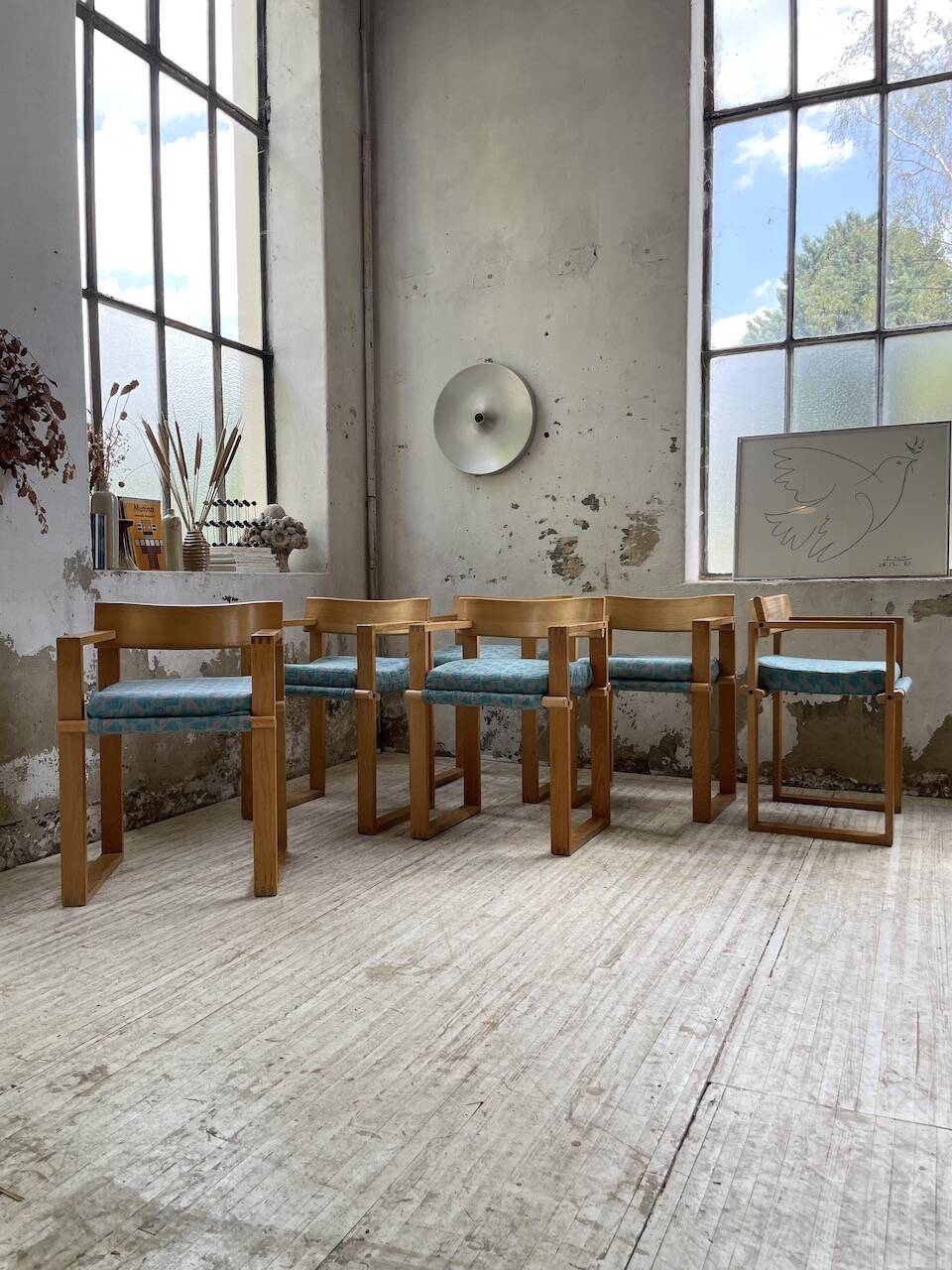 Set of 6 oak chairs with armrests Ate Van Apeldoorn