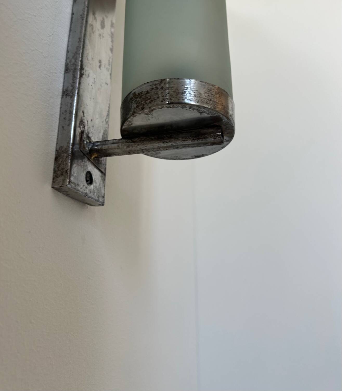 Vintage tubular wall lamp, chrome and sandblasted glass, France 1940