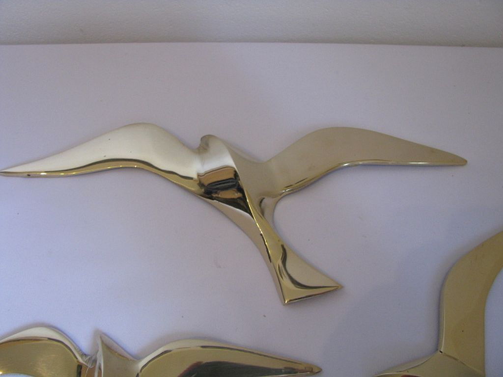Wall Decoration Set 3 X Seagull / Swallow / Bird. Brass 70 / 80s
