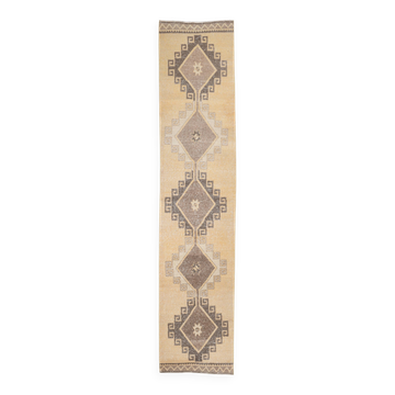 3x12 Light Yellow & Brown Turkish Vintage Runner Rug, 80x373Cm