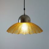 Vintage structured glass and metal pendant light 1980s