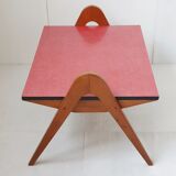 Coffee table in formica with compass feet, vintage from the 1950s