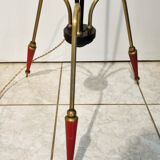 Tripod floor lamp design, steel, brass and opaline, vintage, 50s