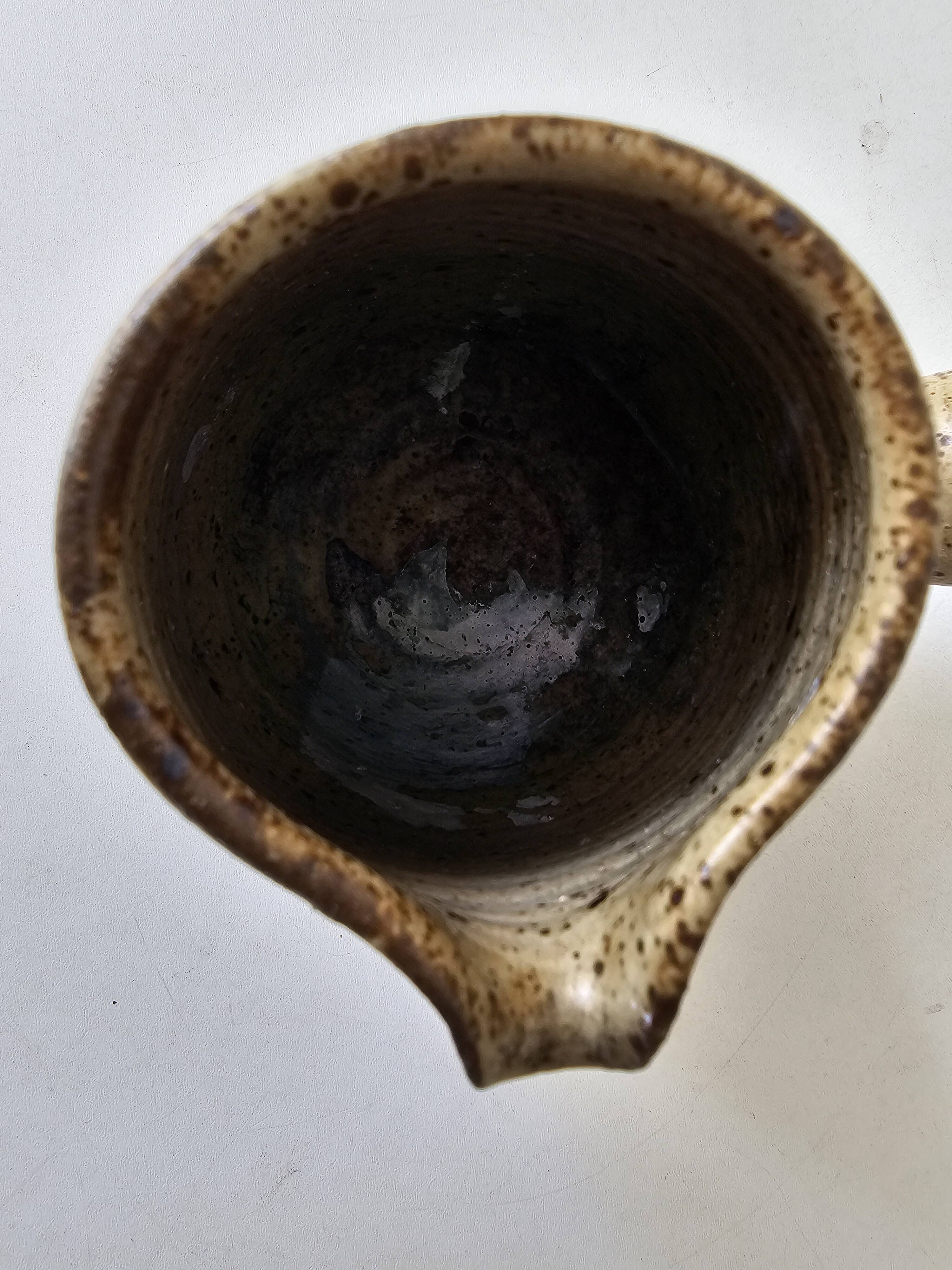 Ceramic stoneware milk jug with spout and signed Corsican pictogram