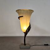 Large Jugendstil floor / table lamps, Roberto Galli, stone base with Italian glass shade