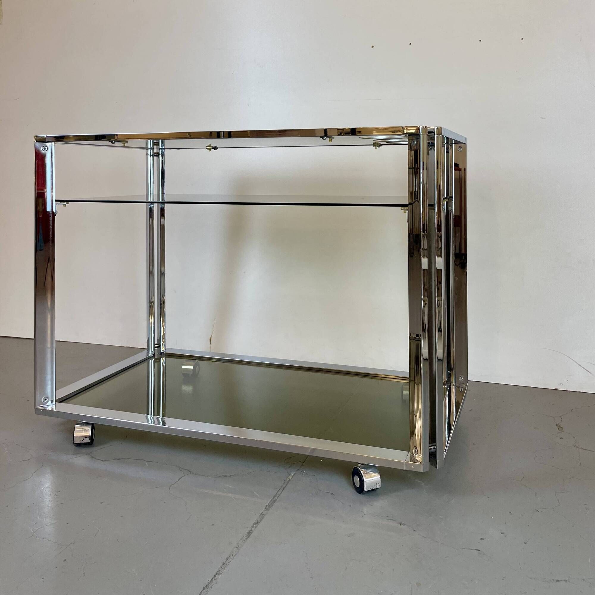Space Age Chrome and Smoked Glass Bar Cart, 1970s