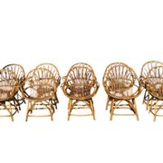 Set of 10 rattan armchairs from the 1960s, France.