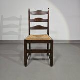 Set of 2 oak, rustic, farmhouse, ladderback dining chairs with rush seats