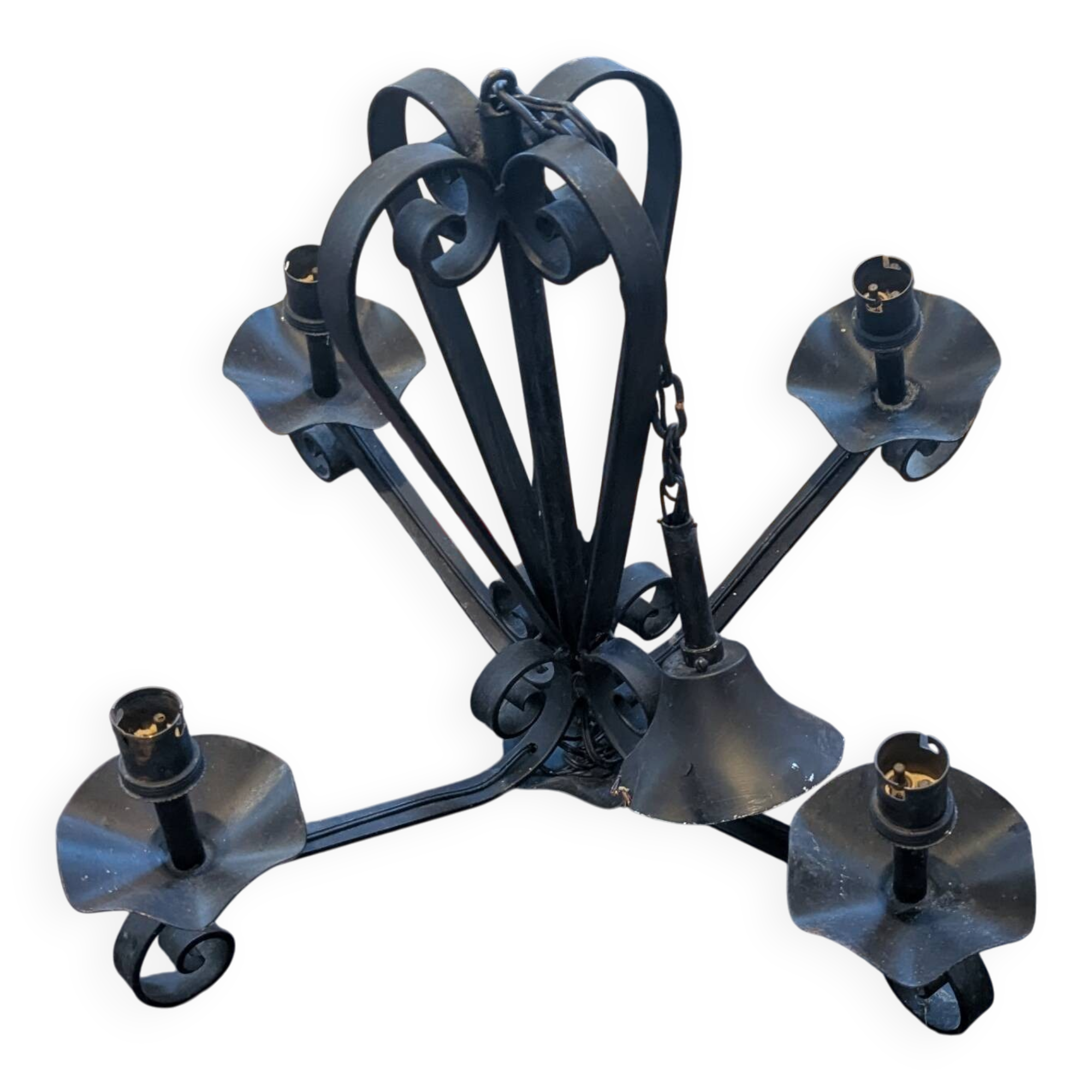 Black Vintage Wrought Iron 4 Light Chandelier - Spanish / Medieval Style
